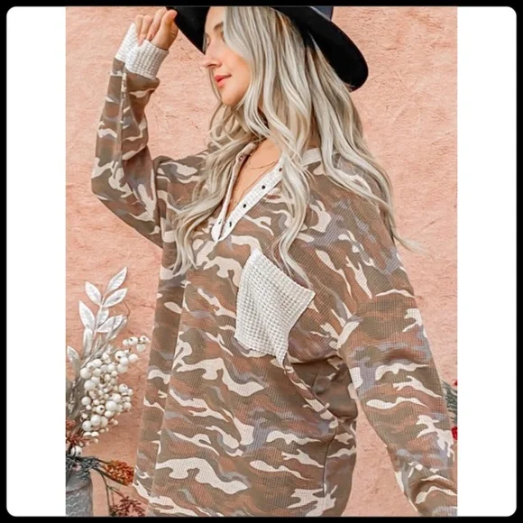 π no offers below wholesale π NWT! Camo thermal knit shirt with waffle - Picture 5 of 6